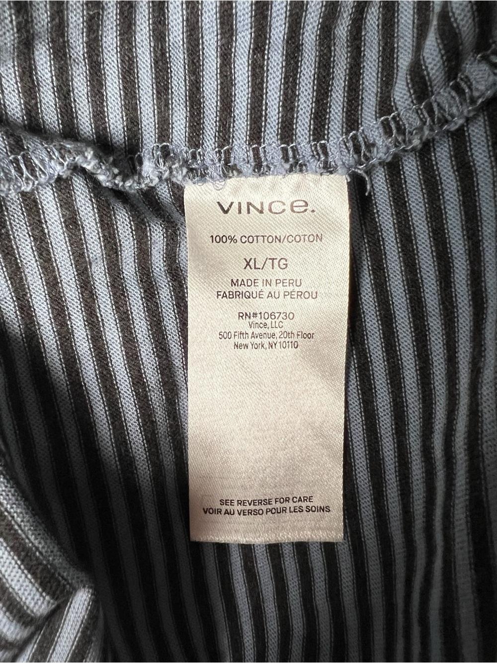 Vince Blue/Grey Striped Cotton Tshirt Size XL - Picture 6 of 6